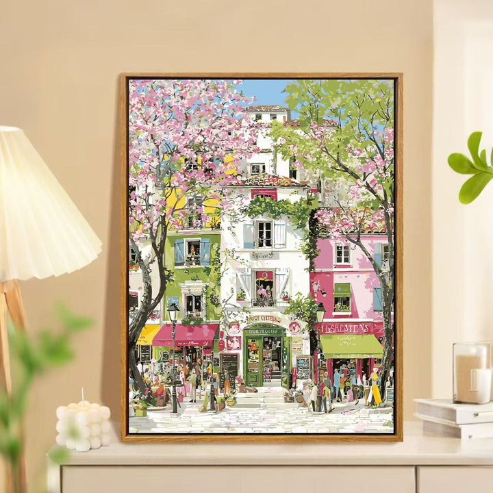 Charmante Frühlingsmarkt Landschaft Wandkunst Karnz