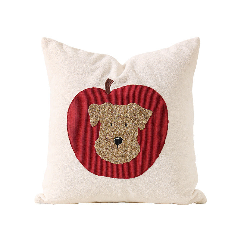 Quadratisches Zierkissen mit gestickter Hunde-Applikation und weichem Baumwoll-Mix
