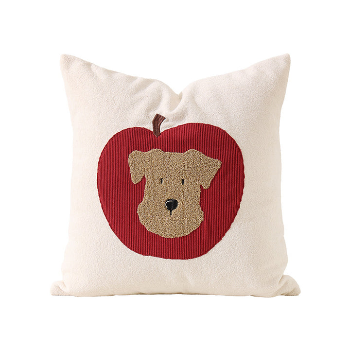 Quadratisches Zierkissen mit gestickter Hunde-Applikation und weichem Baumwoll-Mix
