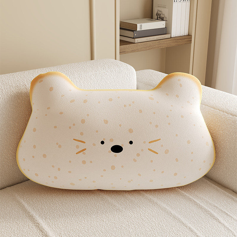 Plush Cloud-Shape Cute Character Lumbar Throw Pillow with Embroidered Face and Soft Faux-Sherpa Cover