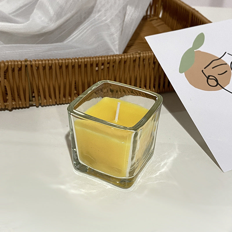 Quadratische Glas-Teelicht Duftsojawachskerze mit Baumwolldocht Minimalistisches Gefäß