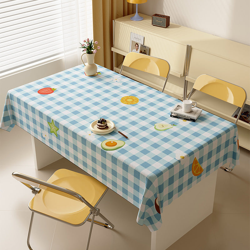 Waterproof Wipeable Gingham Rectangular Tablecloth with Playful Fruit Motifs