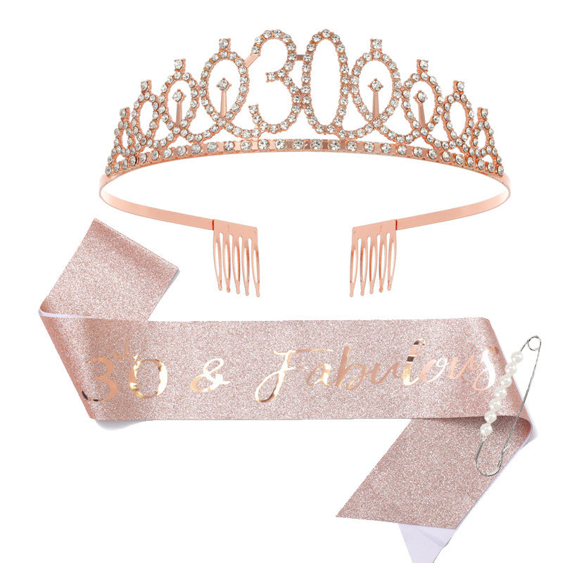 Damen Kristallverzierte Geburtstagskrone mit personalisiertem Sash Karnz