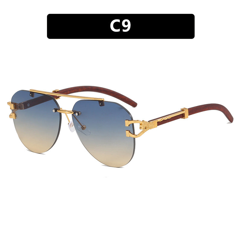 Damen modische Piloten-Sonnenbrille mit luxuriösen Metallakzenten und Holzdetails Karnz