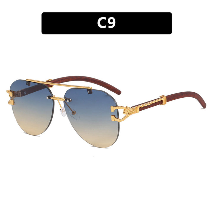 Damen modische Piloten-Sonnenbrille mit luxuriösen Metallakzenten und Holzdetails Karnz