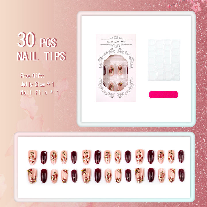 Künstlerisches, blumenverziertes Press-On-Nagelset
