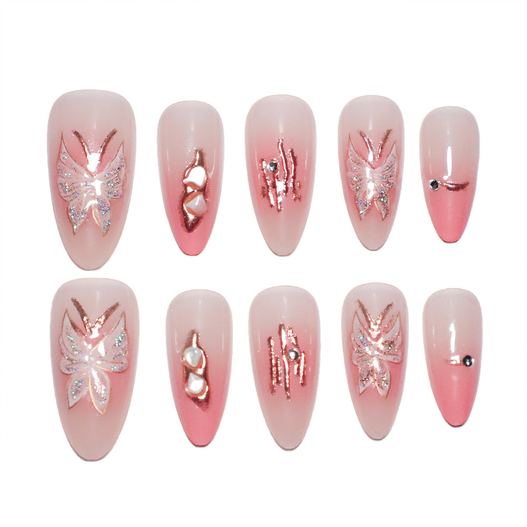 Künstliche Nagelverlängerungen mit floralen Motiven und Glitzerakzenten Karnz