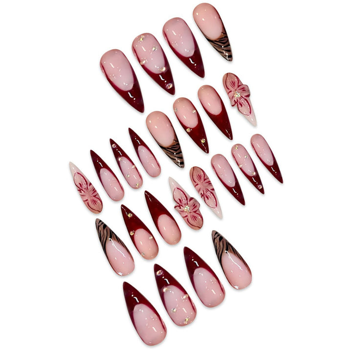 Künstlerische Florale Stiletto Press-On Nagelkunst Karnz