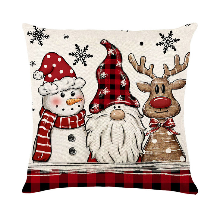 Festive Buffalo Plaid Quadrat Wurfkissenbezug mit 'Let It Snow' Schneemann Druck und verstecktem Reißverschluss