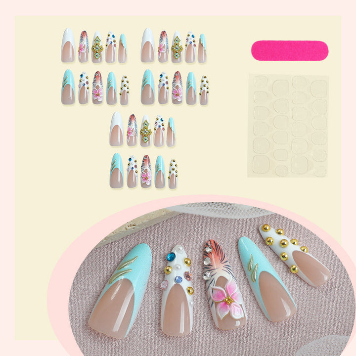 Künstlerisches dekoratives Press-On-Nagelset mit floralem Akzenten Karnz