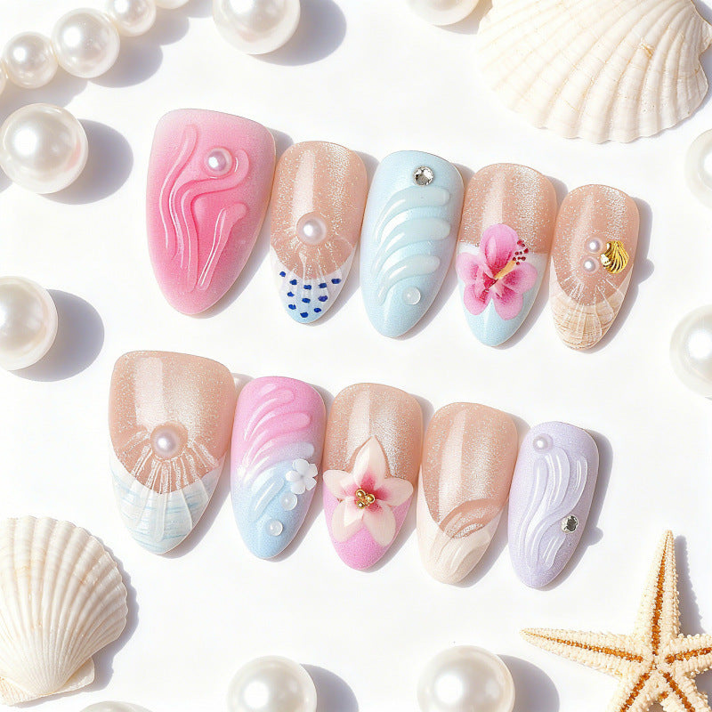 Künstlerisches, floral verziertes Press-On Nagelkunst-Set
