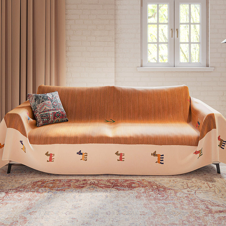 Reversible Oversized Woven Jacquard Sofa Slipcover Blanket with Tribal Stripe Pattern