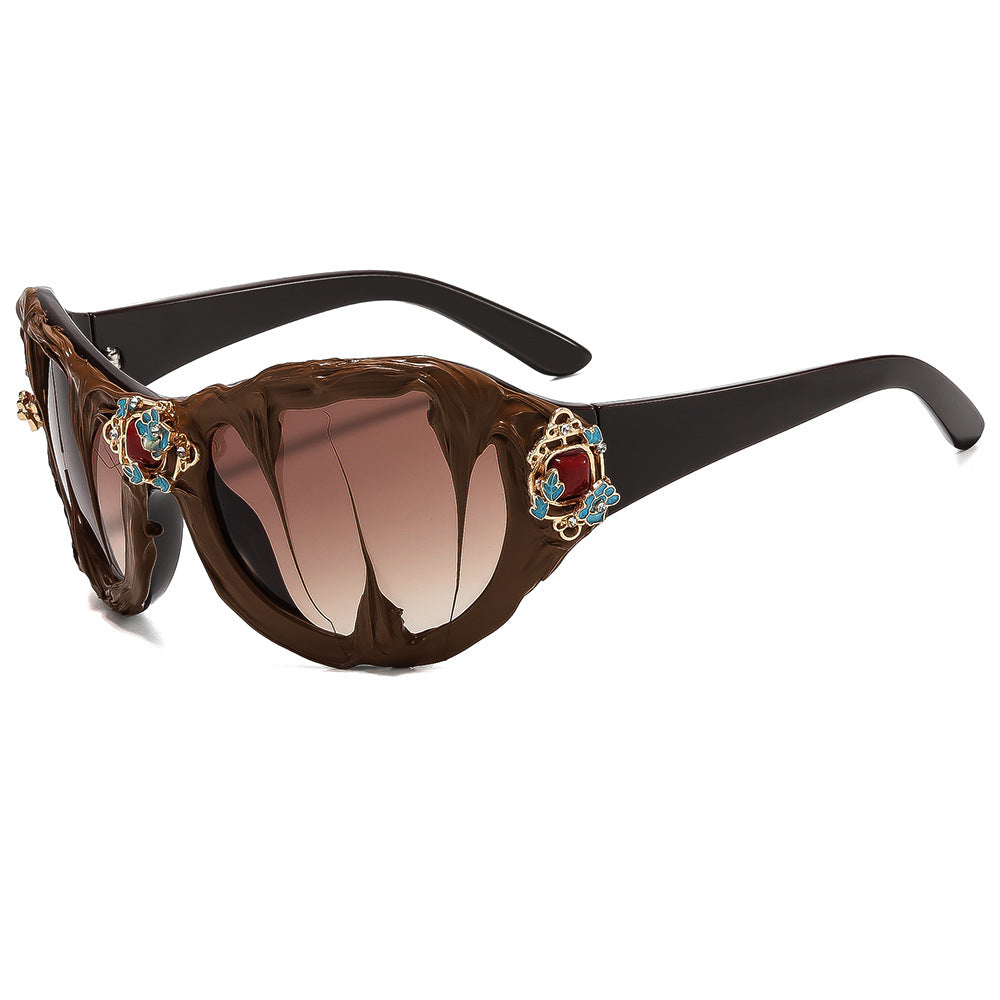 Damen extravagante Sonnenbrille mit floralen Kristallverzierungen Karnz