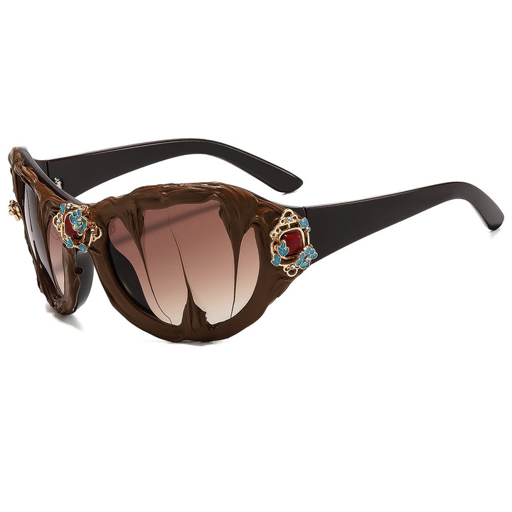 Damen extravagante Sonnenbrille mit floralen Kristallverzierungen Karnz