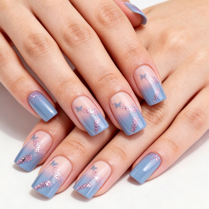 Künstlerische Glitzer Ombre Press-On Nägel Karnz