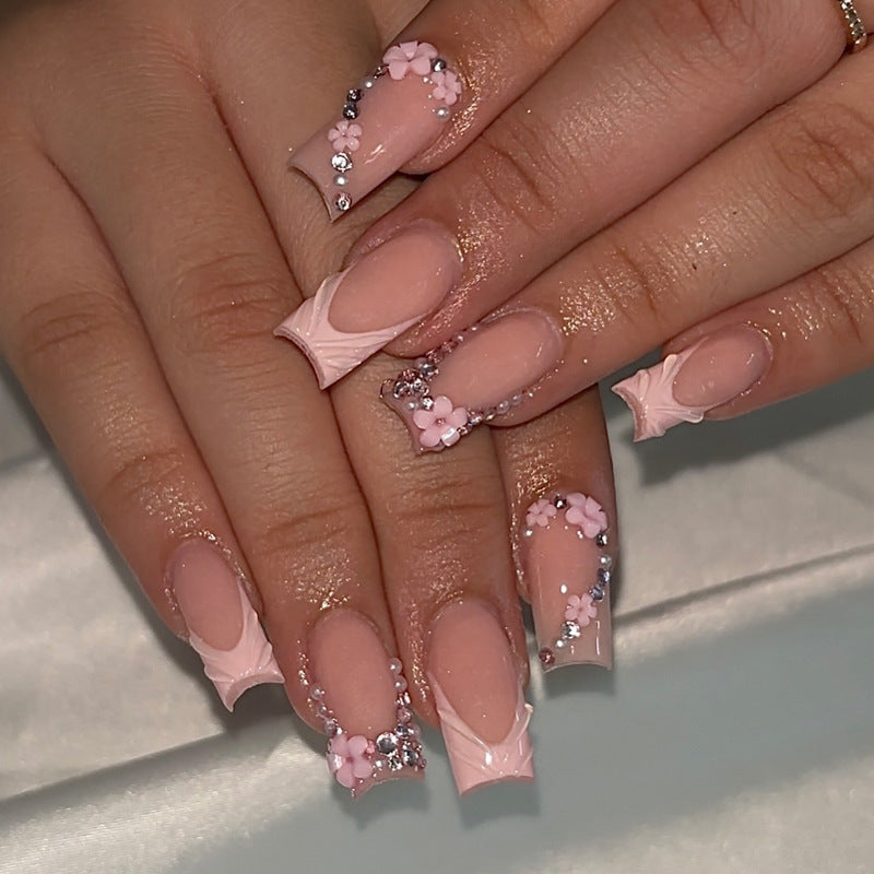 Elegantes Floral Acryl Press-On Nagelset Karnz