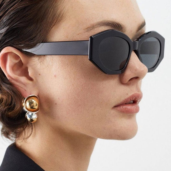 Damen geometrische Sonnenbrille mit trendigem, transparentem Rahmen Karnz
