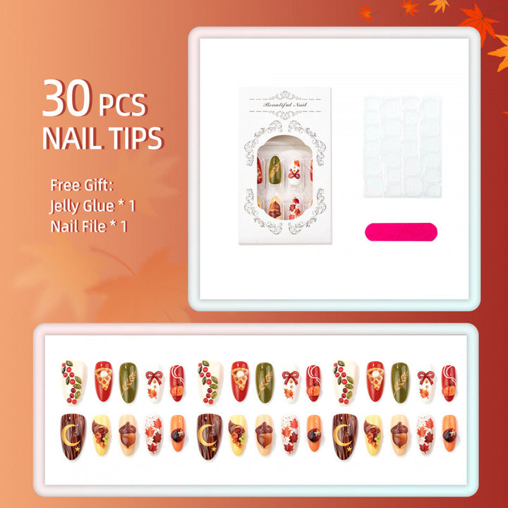 Manuelles Erntedankfest-Themen Press-On Nail Art Set