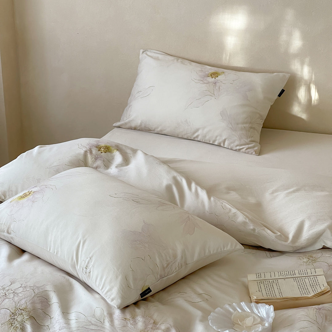 Luxuriöses Baumwollsatin-Bettbezug-Set mit floralem Vintage-Muster und Kissenbezügen