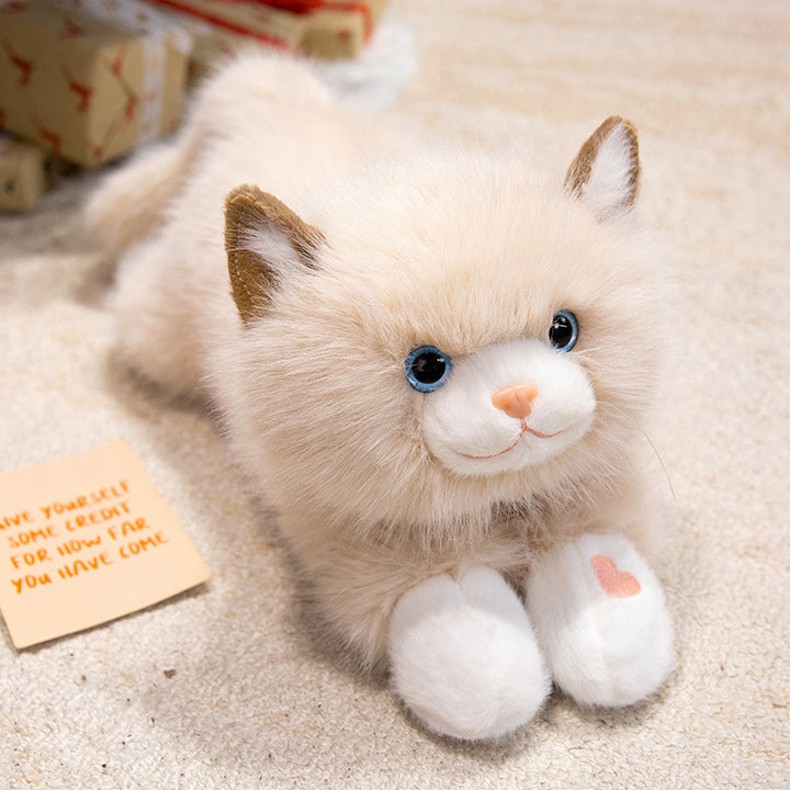 Lebensechter Liegekatze Plüsch Kuschelkissen mit ultra-weichem Kunstfell und besticktem Gesicht Karnz
