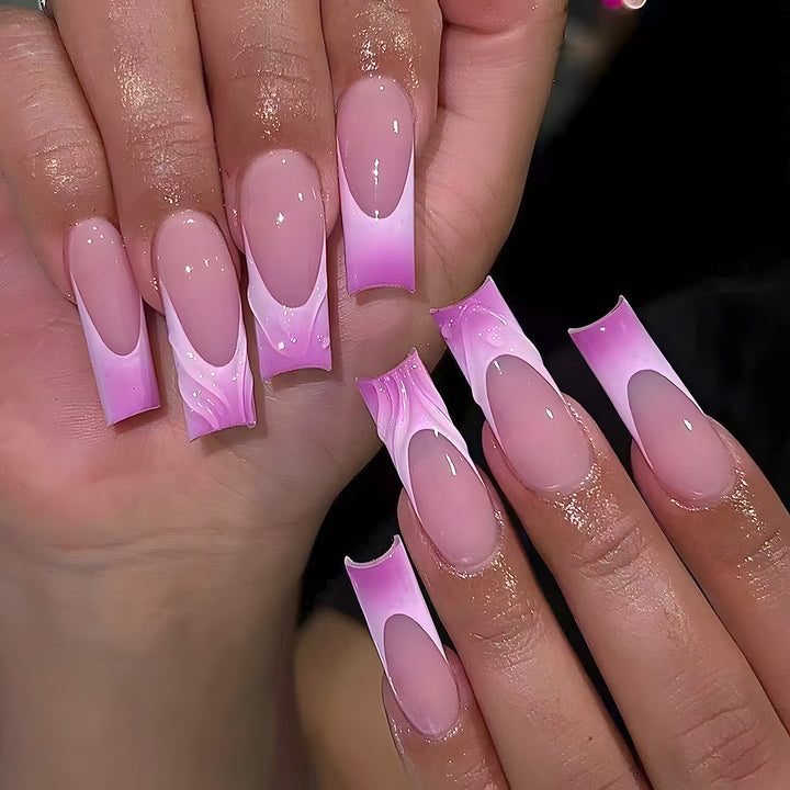 Elegante lange Acryl Press-On-Nagelset mit künstlerischem Ombré-Design Karnz