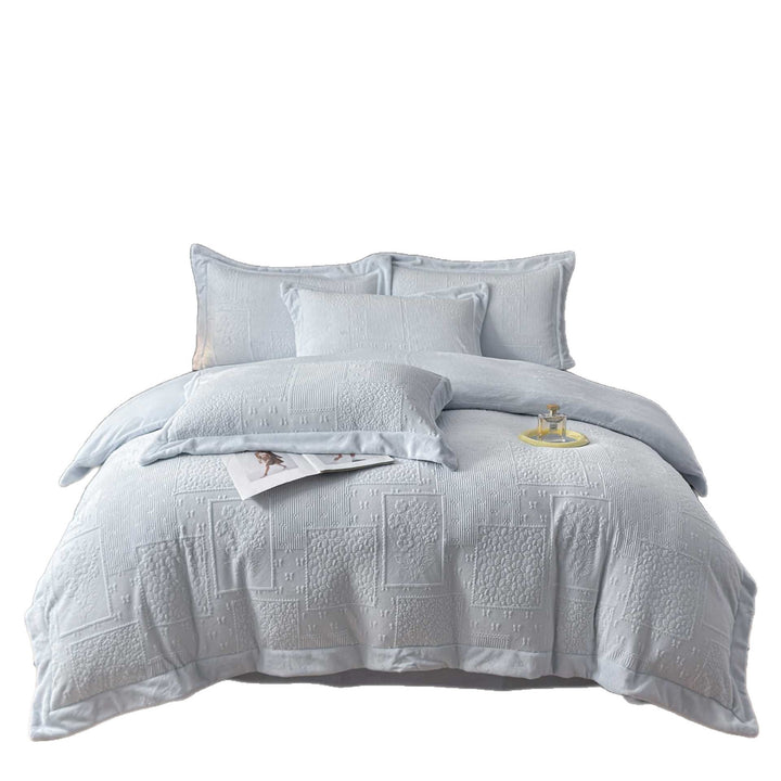 Gestepptes Baumwoll-Bettüberwurf‑Set mit floralem Patchwork‑Relief