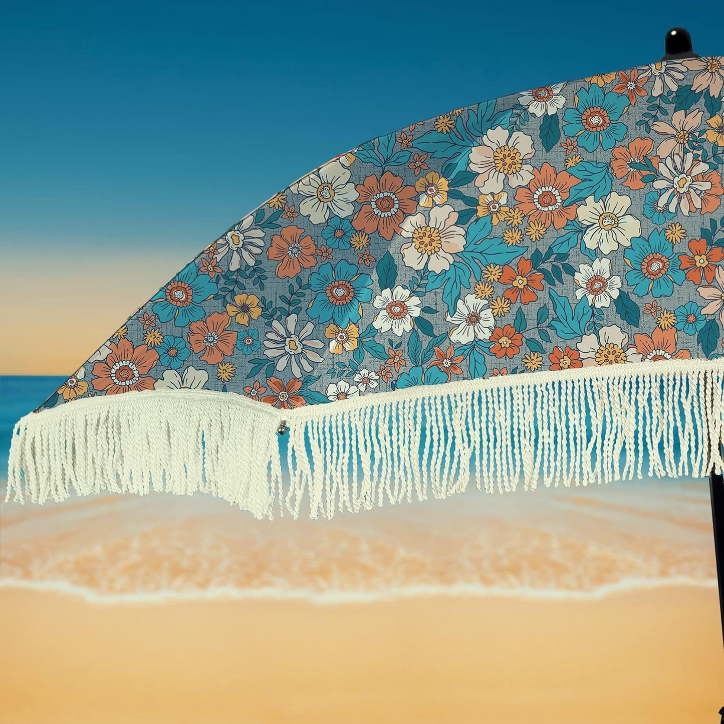 Damen Strand-Sonnenschutzschirm mit elegantem Fransen-Design Karnz