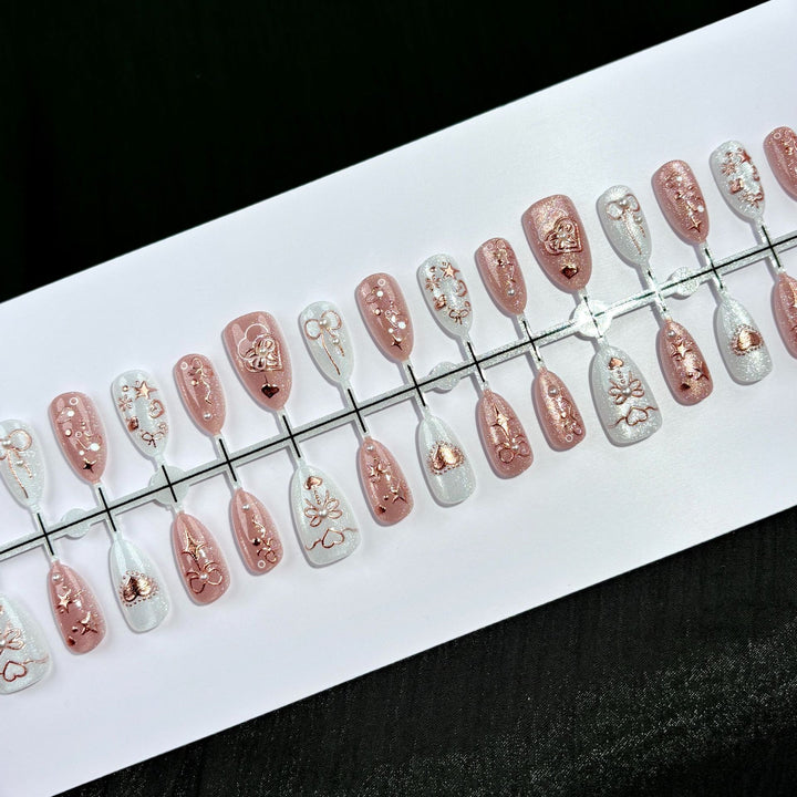 Elegante Polka Dot und Spitzen Press-On Nagel Set