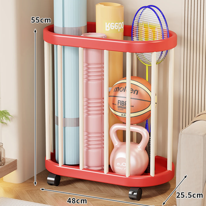 Vertikaler Rollen-Sportgeräte-Storage-Caddy mit offenem Rahmen und schwenkbaren Rollen