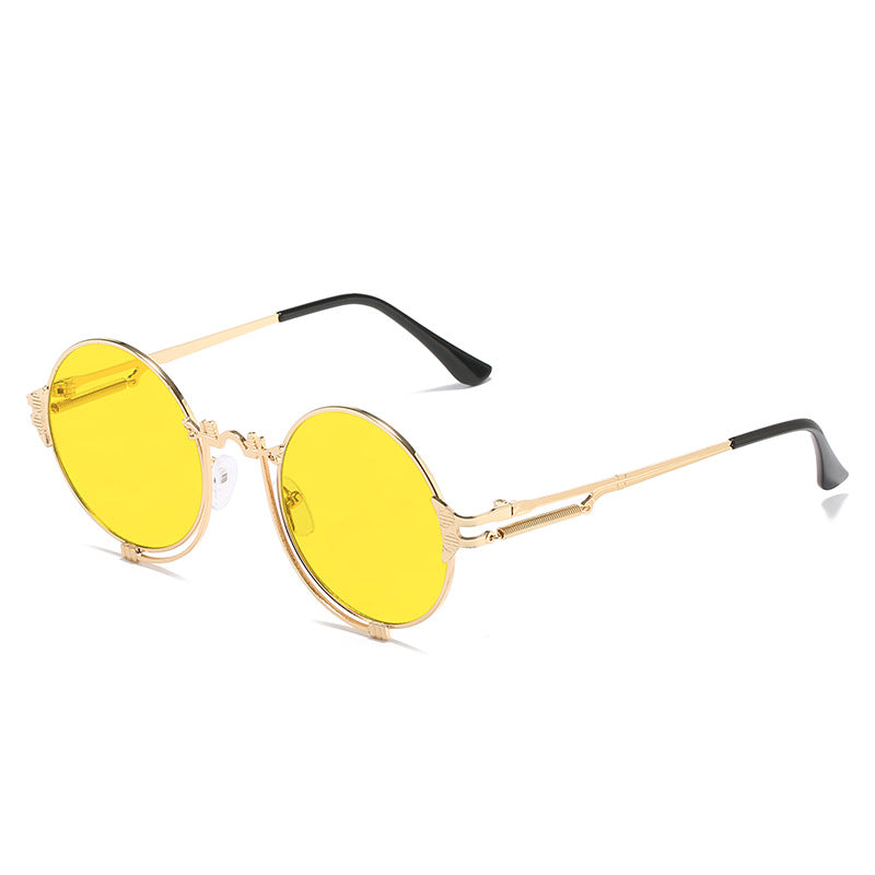 Damen stylische runde Metall-Sonnenbrille mit kunstvollem Designs Karnz