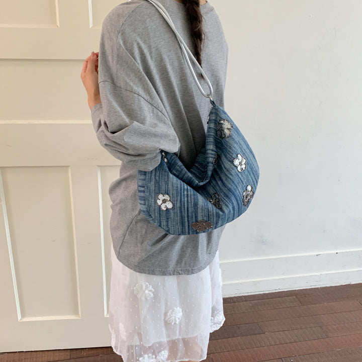 Florale Verzierungen Denim Handtasche Karnz