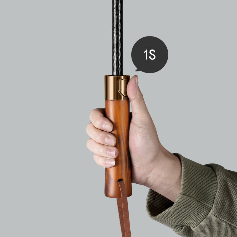 Herren eleganter Automatik-Regenschirm mit Holzgriff Karnz