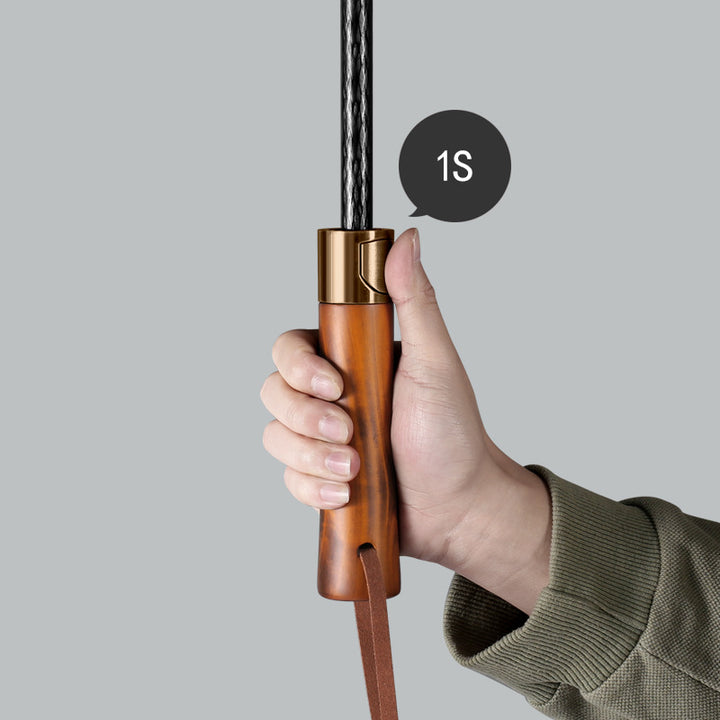 Herren eleganter Automatik-Regenschirm mit Holzgriff Karnz