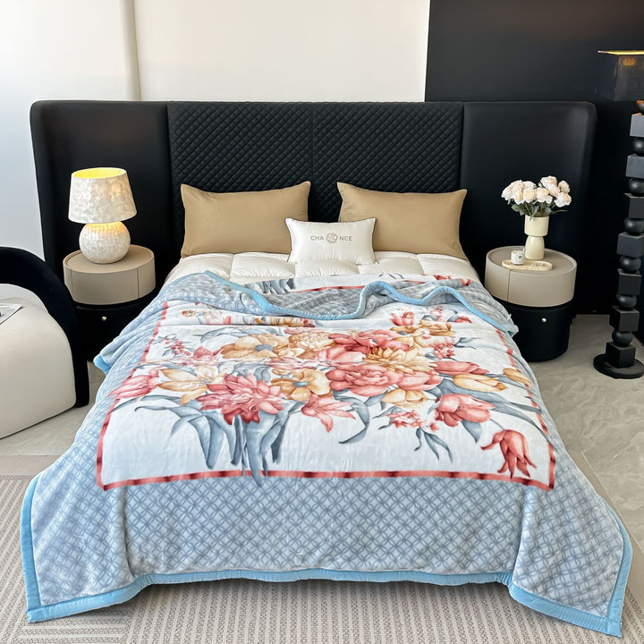 Blumengemusterte Fleece-Wurfdecke Karnz