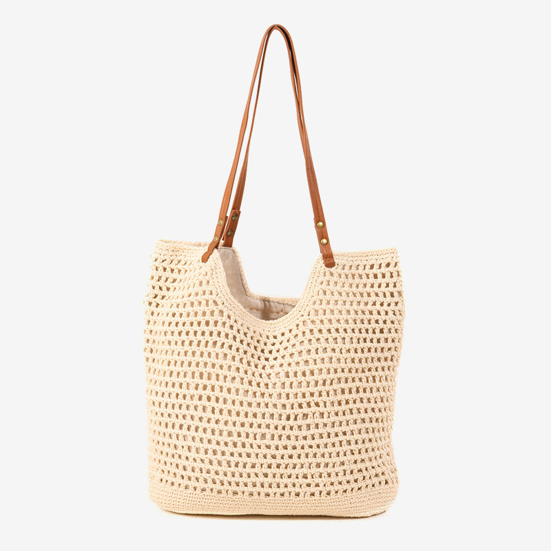Damen Handgefertigte Makramee Tasche mit robusten Ledergriffen Karnz