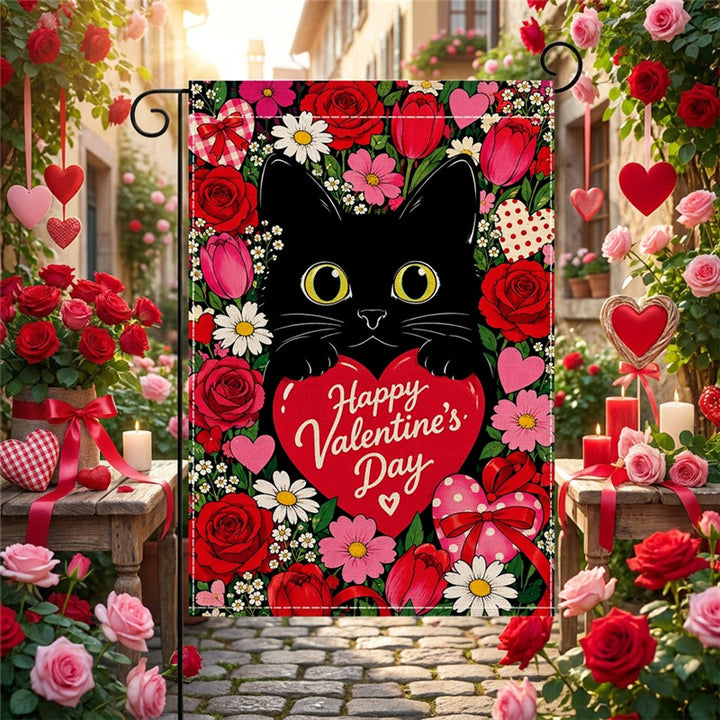 Valentinstag Blumendes Herz Gartenbanner Flagge mit Mastschlauch und wetterbeständigem Polyester