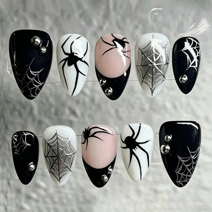 Gothic-Spinnen-Themen-Press-On-Nägel