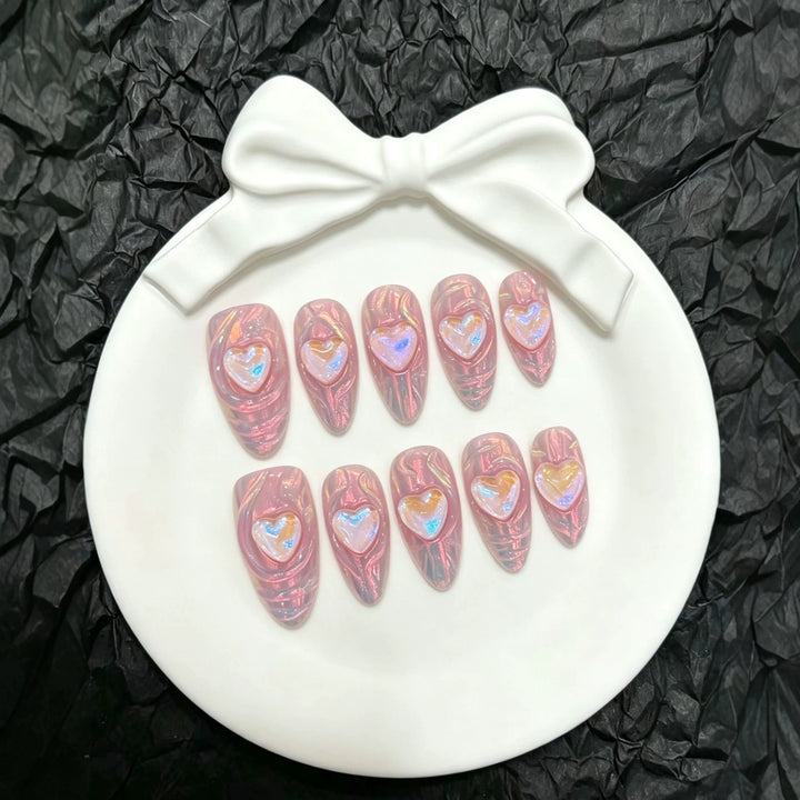 Herz-verzierte Acryl Press-On Nagel Set