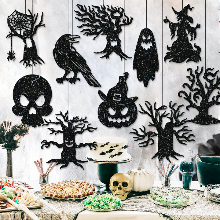 Mehrteiliges Hängendes Halloween-Deko-Set aus Glitzer-Silhouetten
