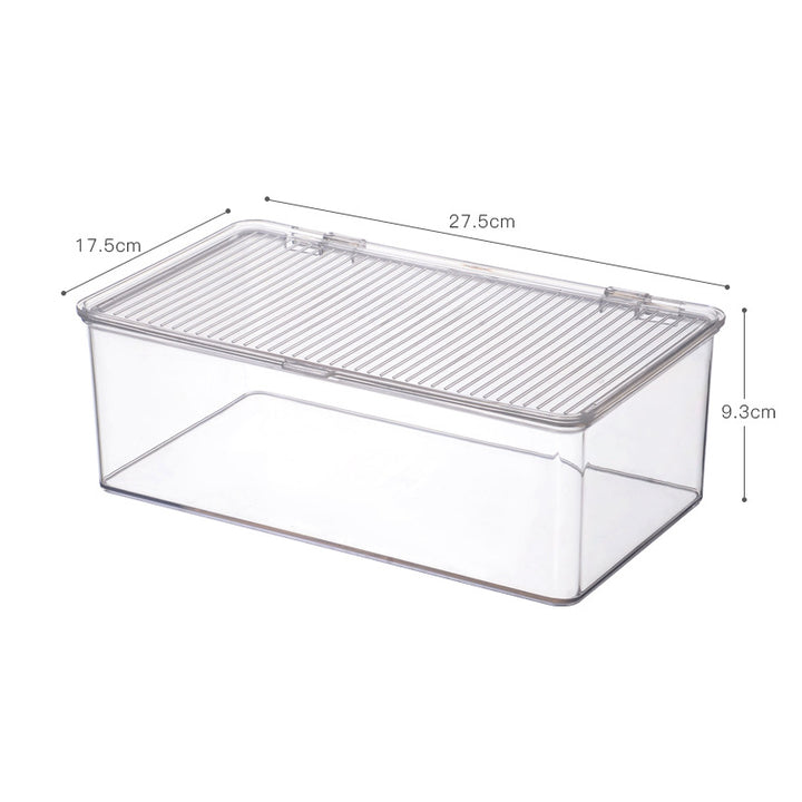 Transparente Aufbewahrungsbox mit Klappverschluss und geriffelter Deckelfläche