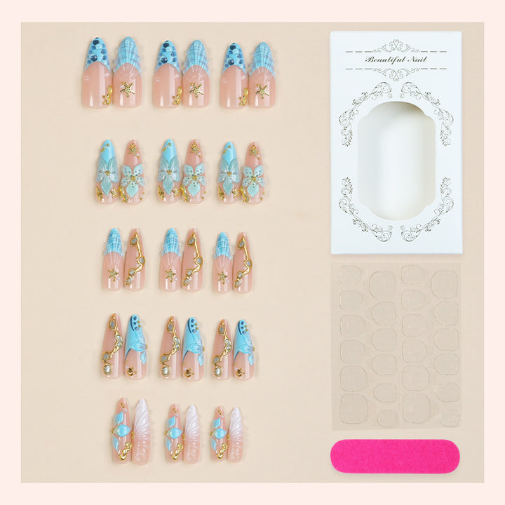 Premium Künstlerische Press-On Nail Set mit Dekorativen von Ozean Inspirierten Designs Karnz