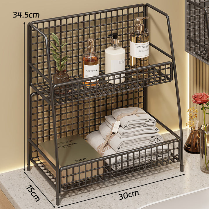 Multi-Ebenen Drahtgitter Arbeitsplattenorganizer mit schrägem Rahmen und belüfteten Mesh-Regalen