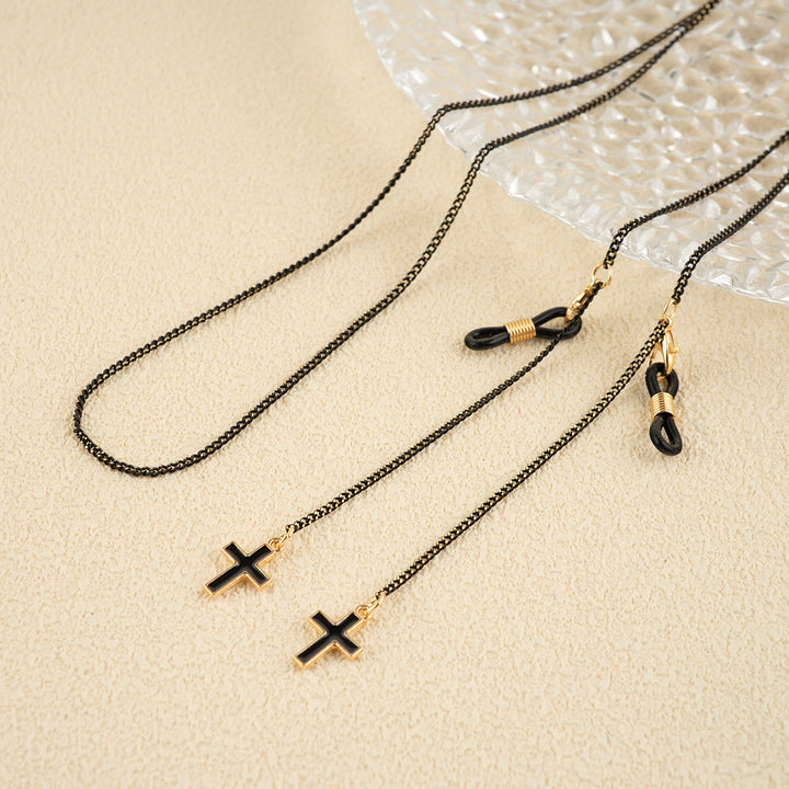 Stylische Perlen Kreuz Anhänger Brille Kette Karnz