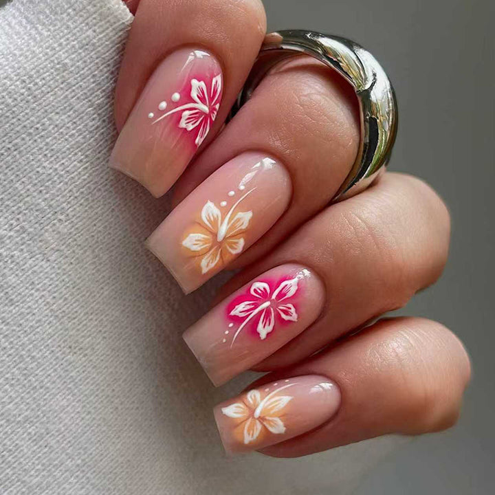 Künstlerisches Blumendruck-Press-On-Nagelkunstset