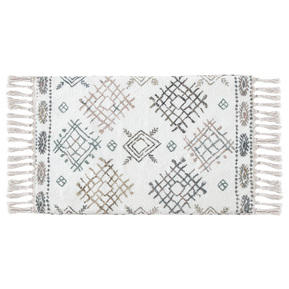 Boho-Baumwoll-Badvorleger mit Fransen und geometrischem Diamantmuster Karnz