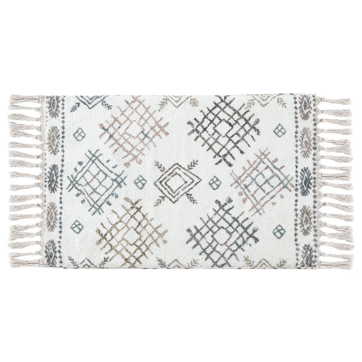 Boho-Baumwoll-Badvorleger mit Fransen und geometrischem Diamantmuster Karnz