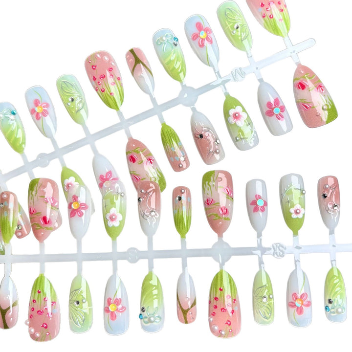 Künstlerisches Floral Design Press-On Nagelset
