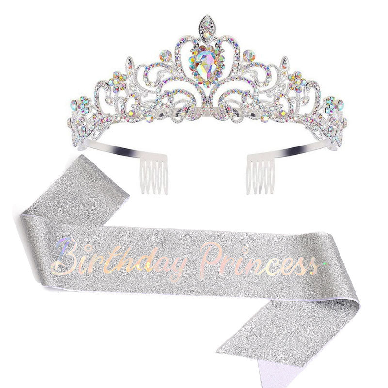 Damen Glitzernde Prinzessinnenkrone mit Birthday Princess Schärpe Karnz