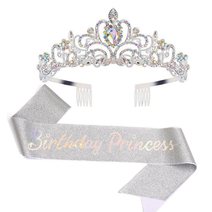 Damen Glitzernde Prinzessinnenkrone mit Birthday Princess Schärpe Karnz