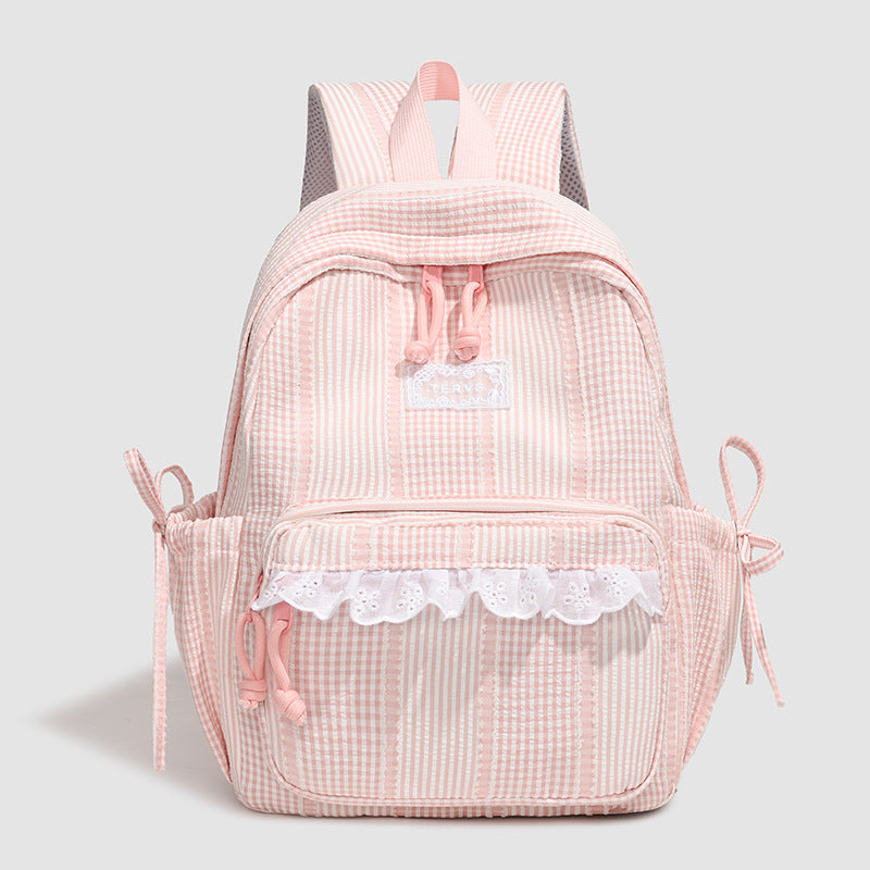 Stylischer gestreifter Rucksack mit Spitzenbesatz Karnz